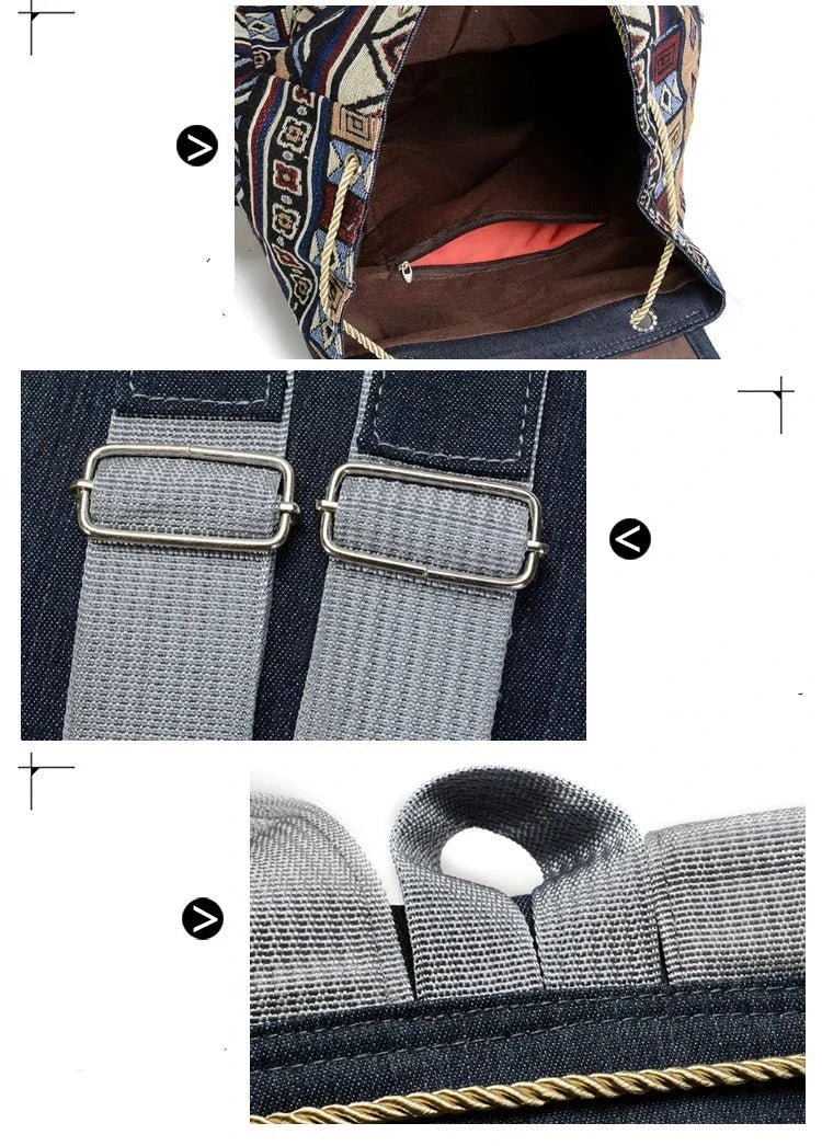 Sac à dos bohème femme en toile, motifs ethniques, quatre modèles