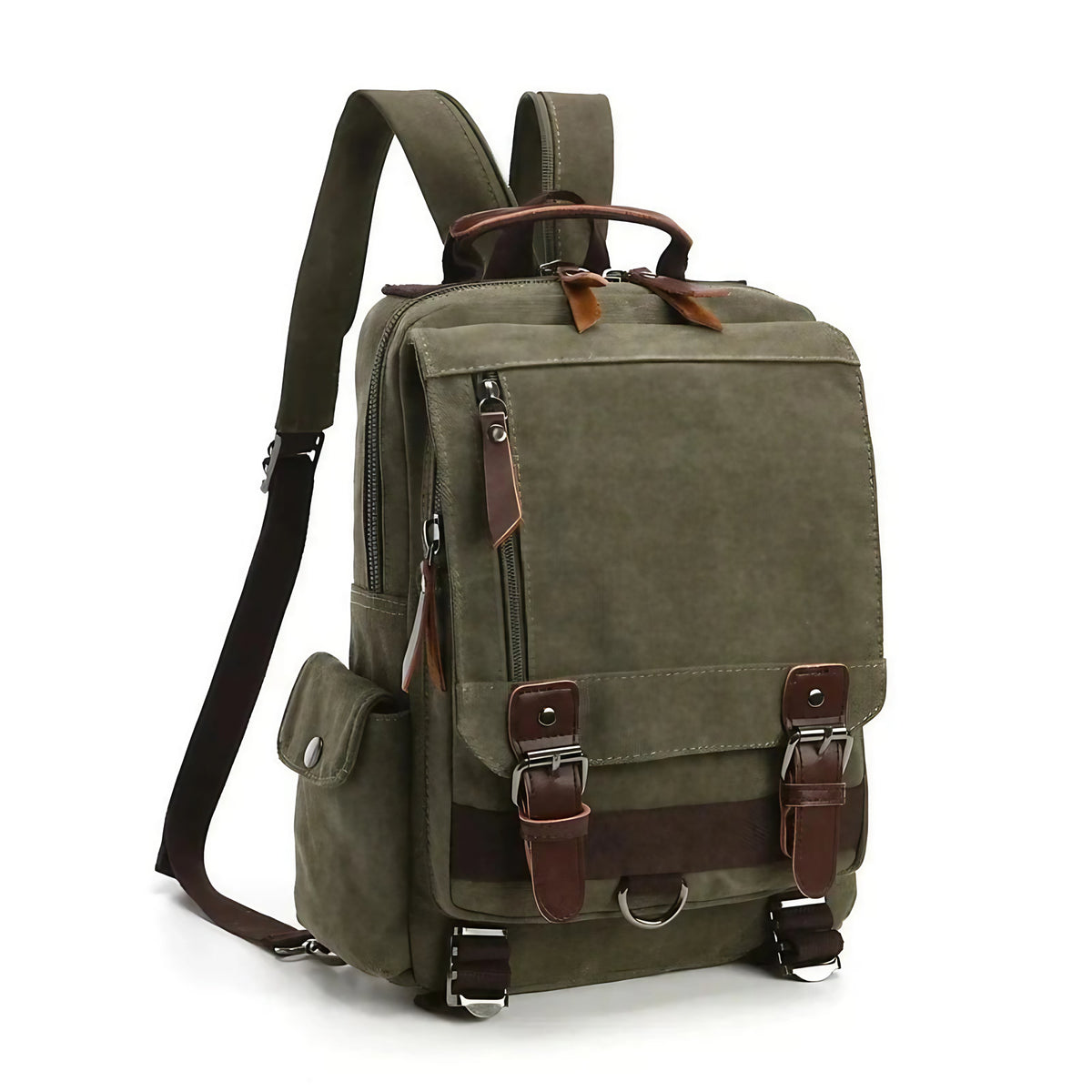 Sac à dos vintage femme en toile et similicuir, six coloris, vert