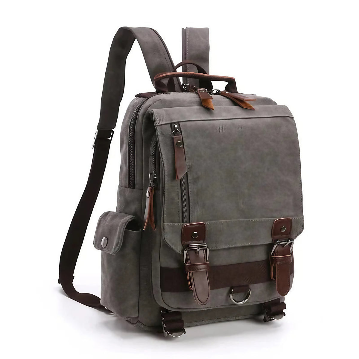 Sac à dos vintage femme en toile et similicuir, six coloris, gris