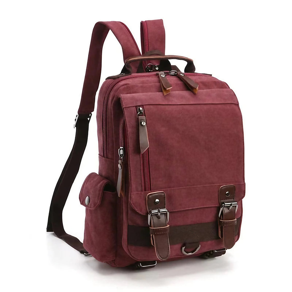 Sac à dos vintage femme en toile et similicuir, six coloris, rouge