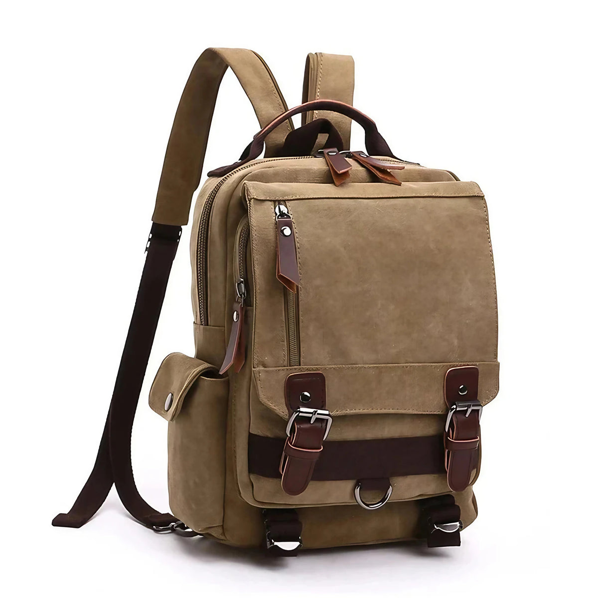Sac à dos vintage femme en toile et similicuir, six coloris, kaki