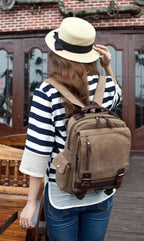 Sac à dos vintage femme en toile et similicuir, six coloris