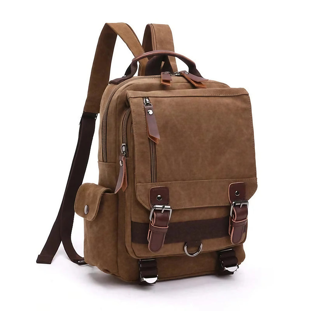 Sac à dos vintage femme en toile et similicuir, six coloris, café