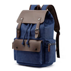 Sac à dos homme vintage en toile à rabat, compartiment ordinateur, bleu