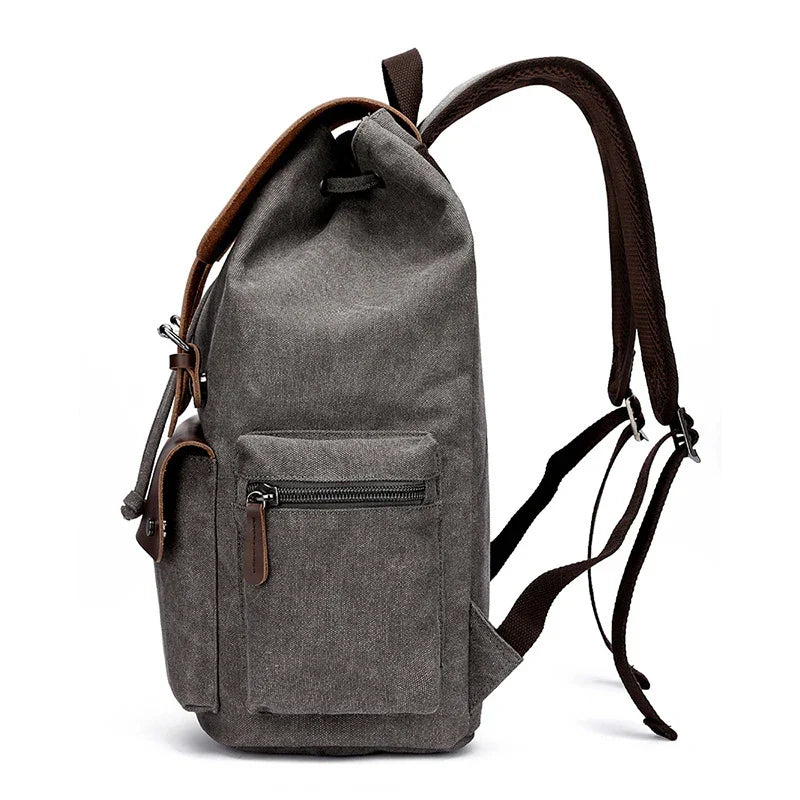Sac à dos homme vintage en toile à rabat, compartiment ordinateur