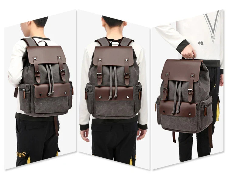 Sac à dos homme vintage en toile à rabat, compartiment ordinateur