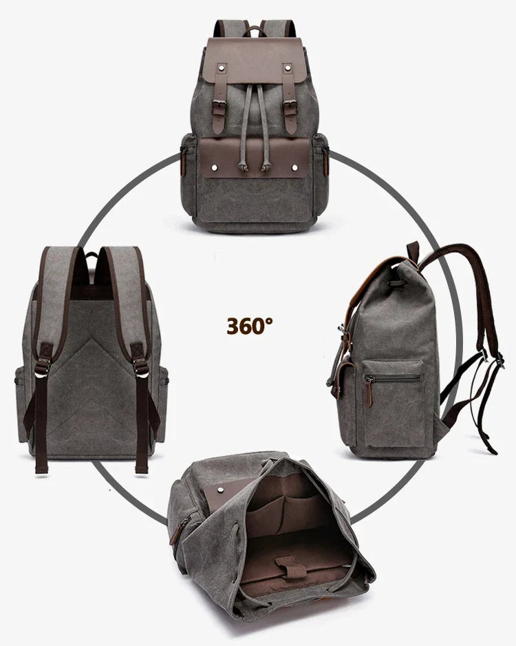 Sac à dos homme vintage en toile à rabat, compartiment ordinateur