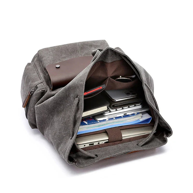 Sac à dos homme vintage en toile à rabat, compartiment ordinateur
