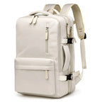 Sac à dos de voyage femme extensible, ouverture façon valise, crème