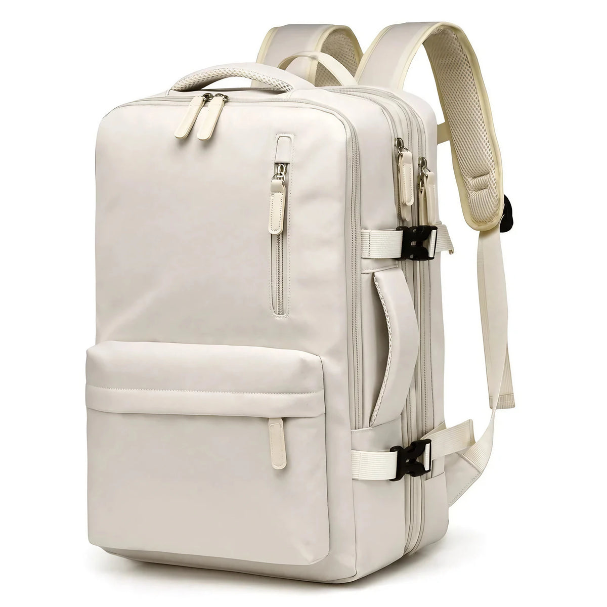 Sac à dos de voyage femme extensible, ouverture façon valise, crème