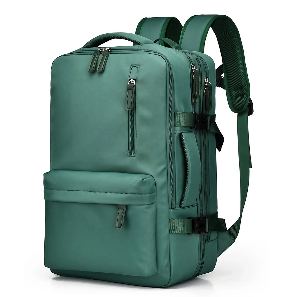 Sac à dos de voyage femme extensible, ouverture façon valise, vert