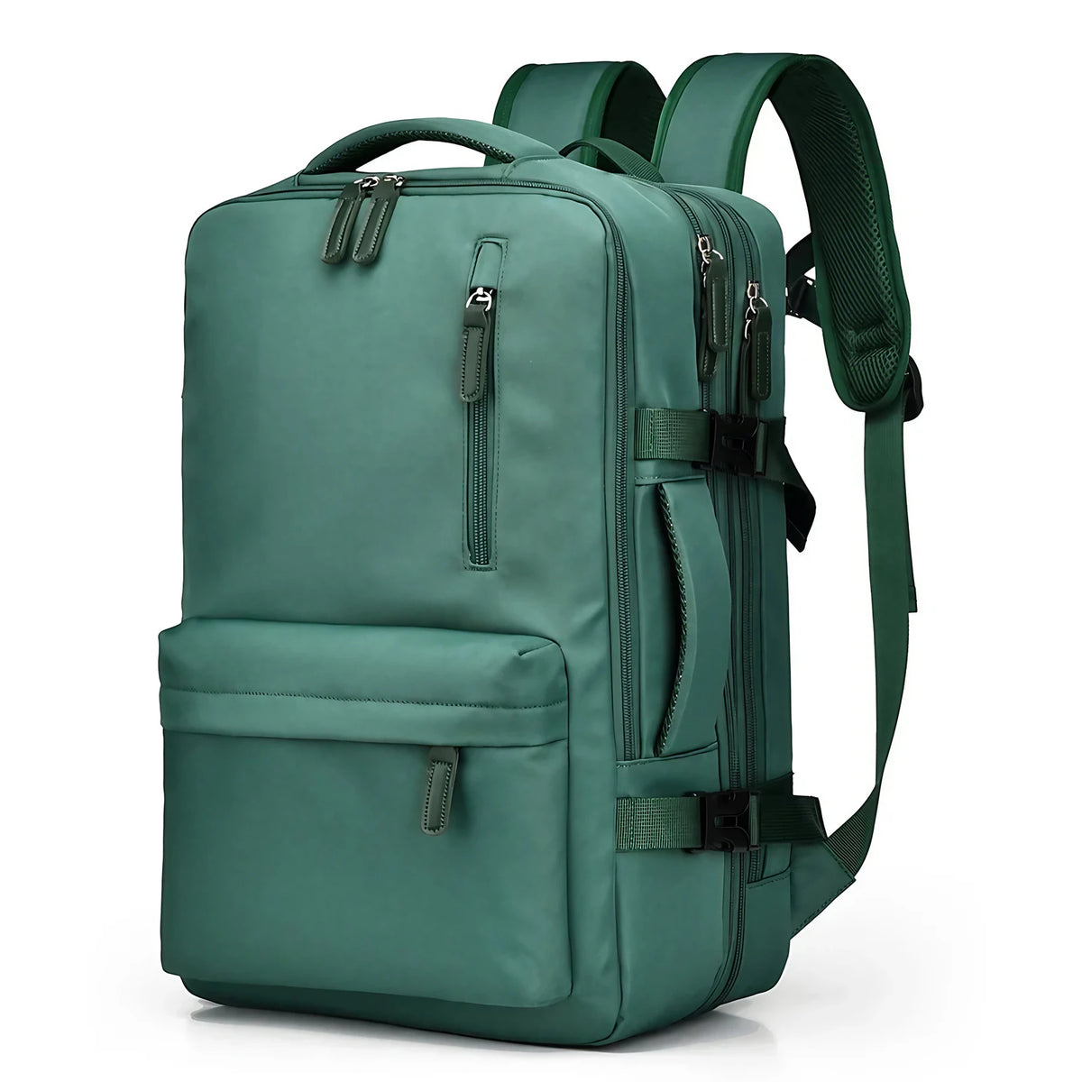 Sac à dos de voyage femme extensible, ouverture façon valise, vert