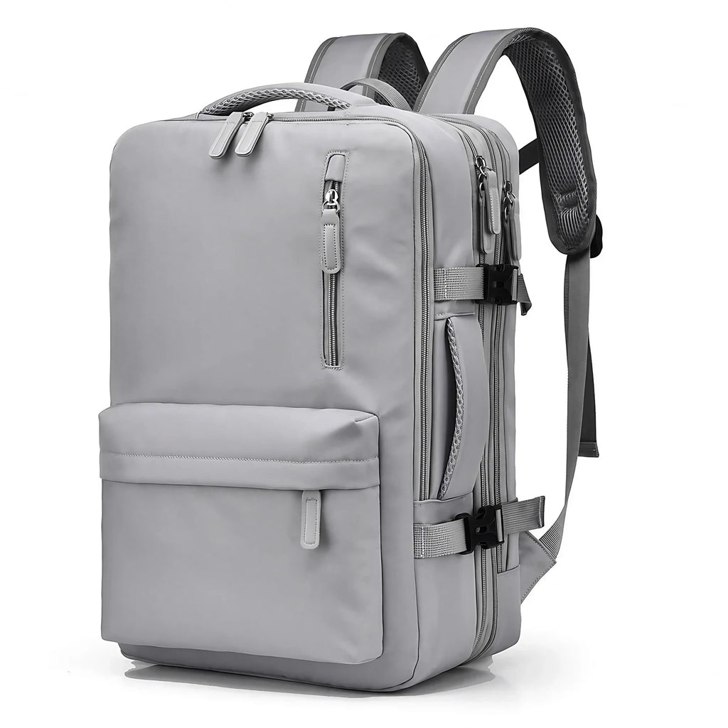 Sac à dos de voyage femme extensible, ouverture façon valise, gris