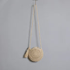 Sac en paille tressée demi-lune, zip, marron ou beige