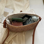 Sac en paille rectangulaire femme à rabat, bandoulière réglable