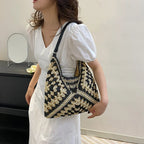 Sac en paille tissée femme, forme trapèze, 32 x 29 cm