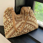 Sac en paille tissée femme, forme trapèze, 32 x 29 cm