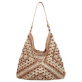 Sac en paille tissée femme, forme trapèze, 32 x 29 cm, beige