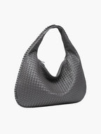 Sac porté épaule tressé souple, grand format 43 x 30 cm, gris foncé