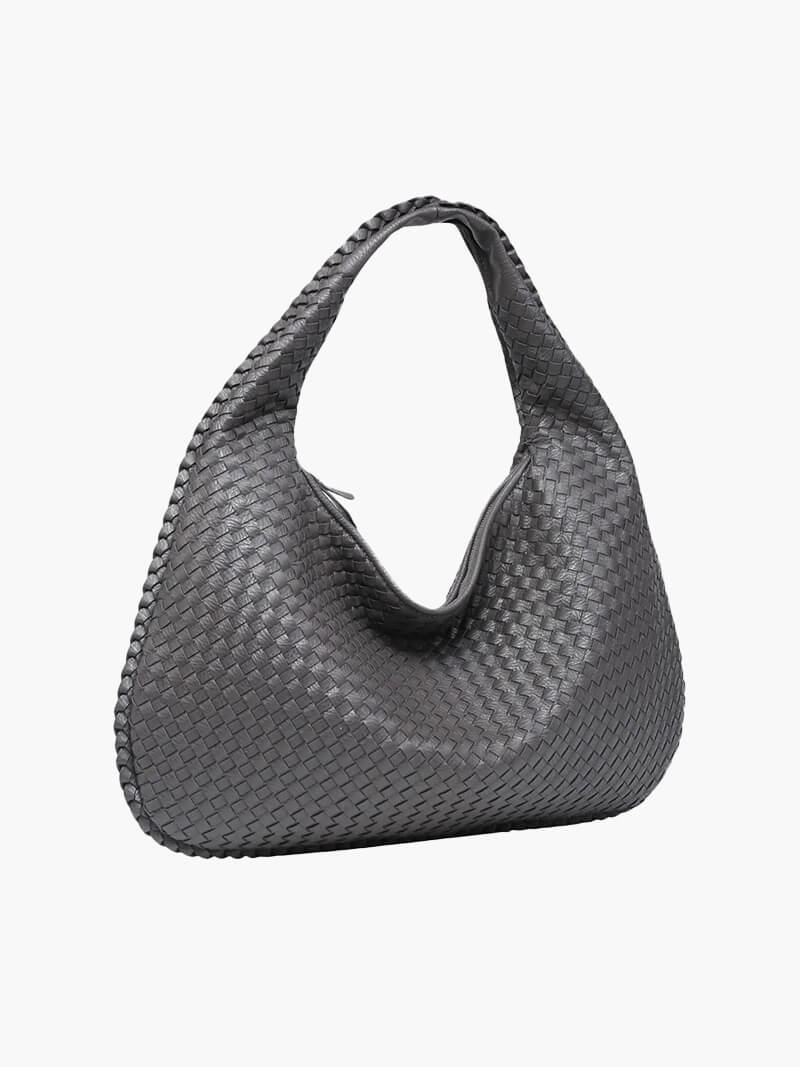 Sac porté épaule tressé souple, grand format 43 x 30 cm, gris foncé