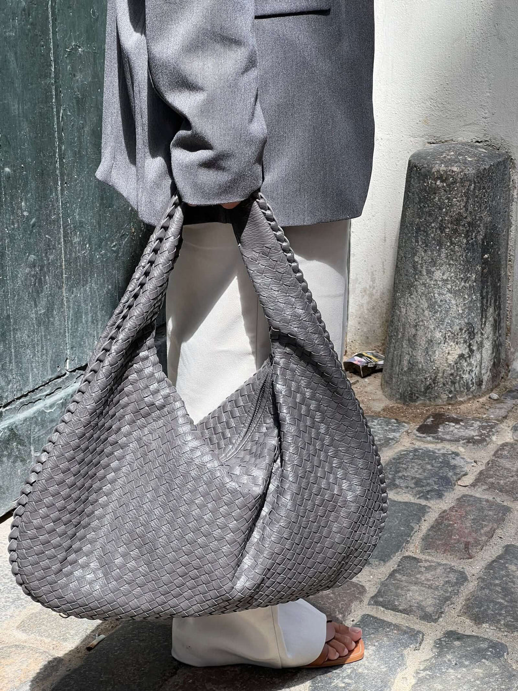 Sac porté épaule tressé souple, grand format 43 x 30 cm