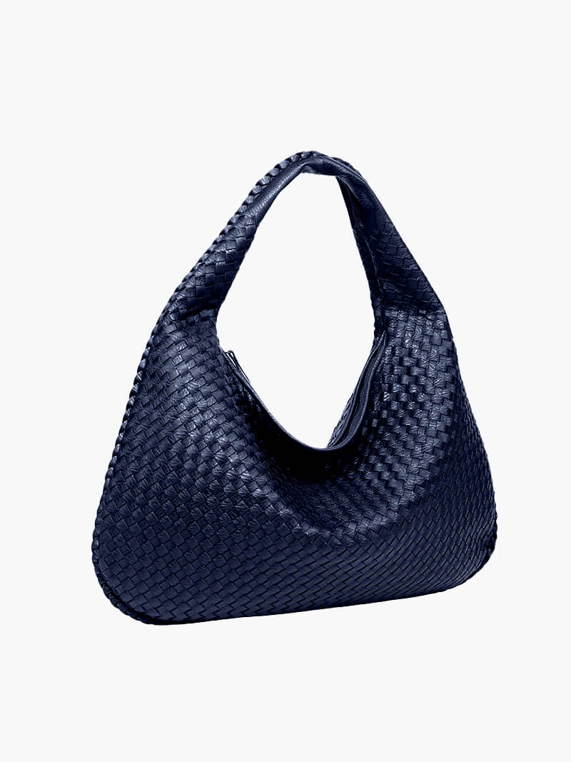 Sac porté épaule tressé souple, grand format 43 x 30 cm, bleu marine