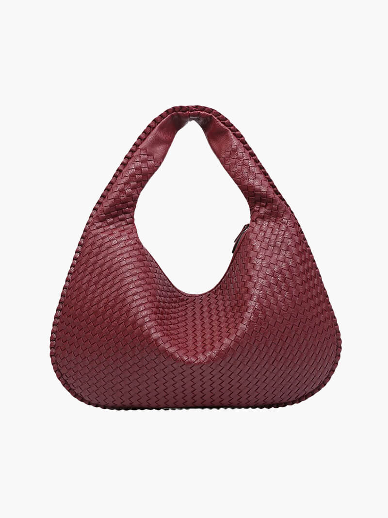 Sac porté épaule tressé souple, grand format 43 x 30 cm, rouge vin