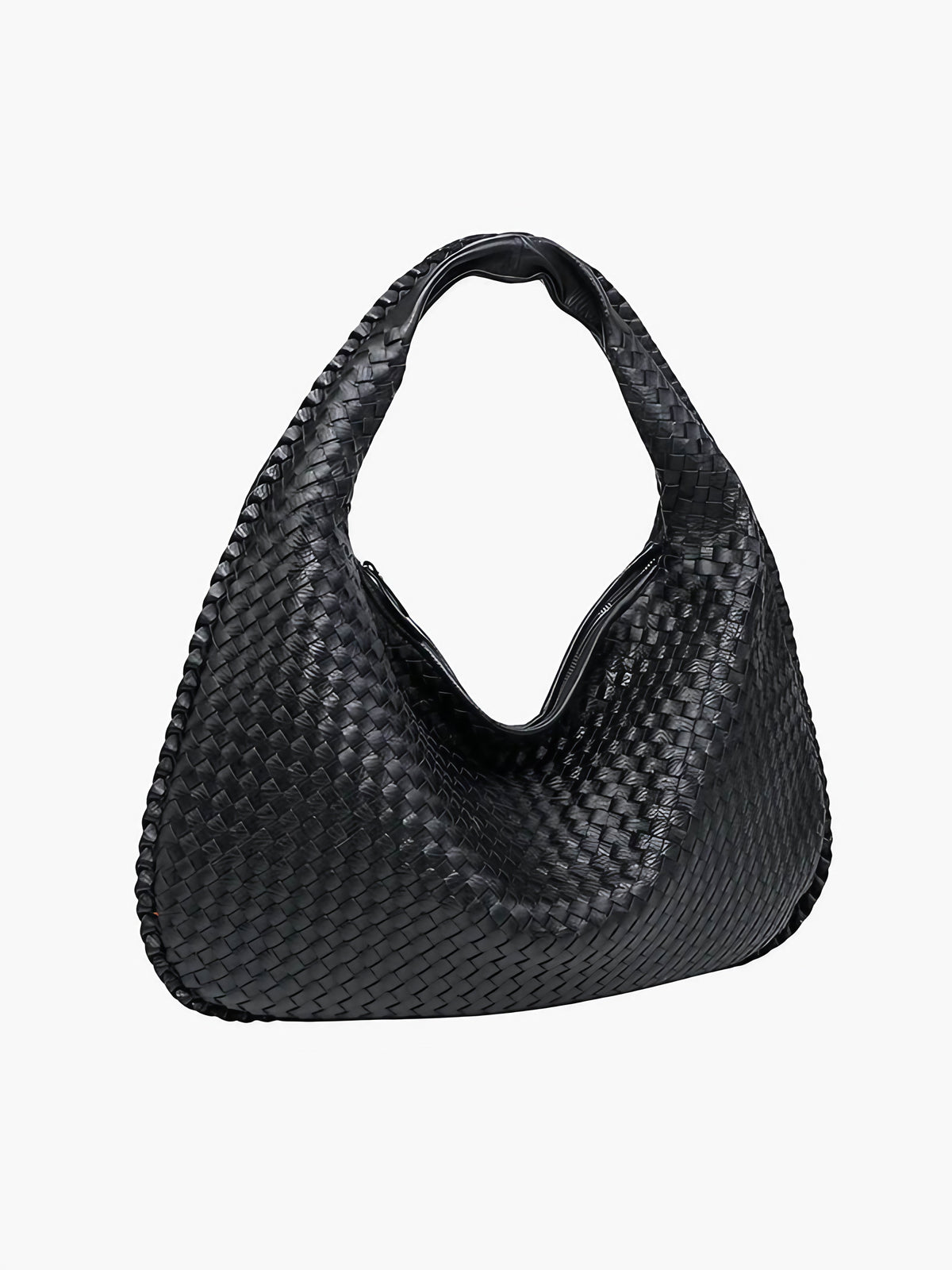 Sac porté épaule tressé souple, grand format 43 x 30 cm, noir