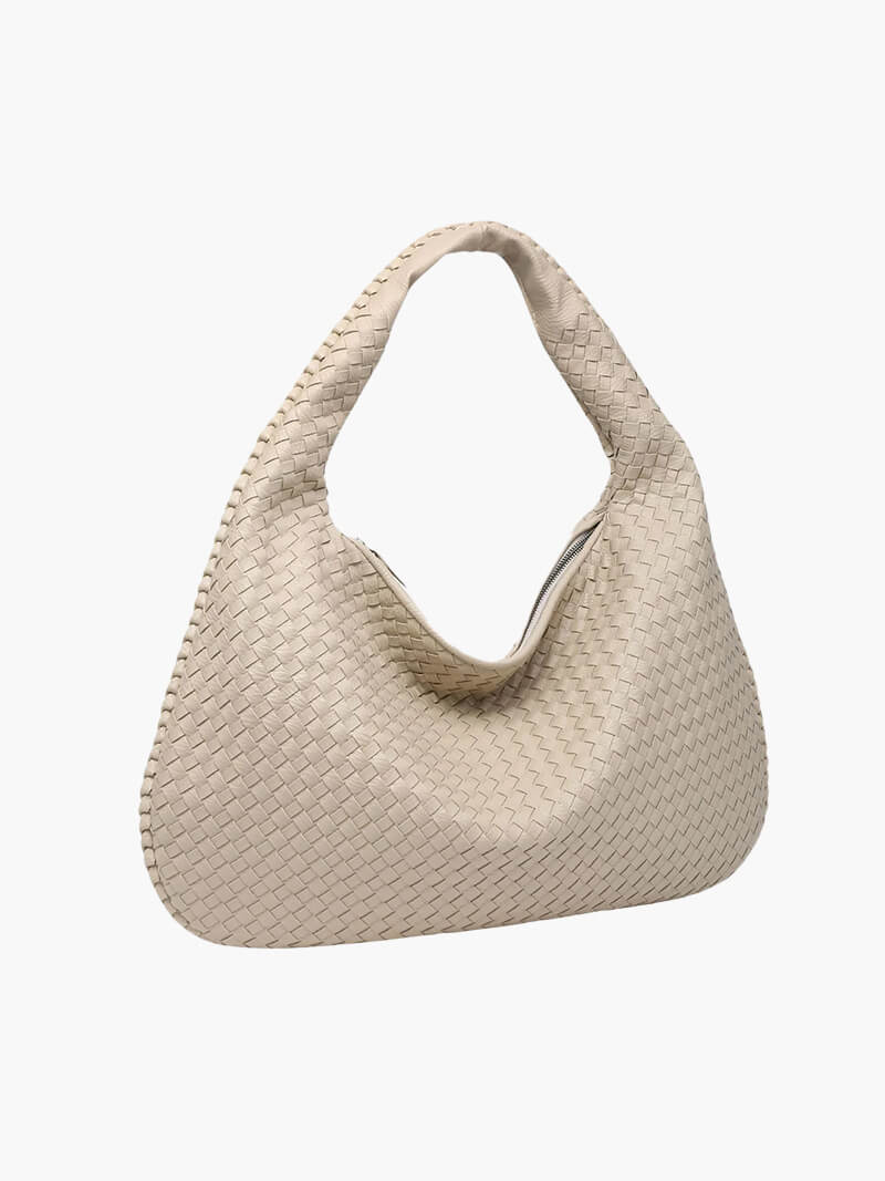 Sac porté épaule tressé souple, grand format 43 x 30 cm, blanc cassé