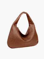 Sac porté épaule tressé souple, grand format 43 x 30 cm, marron clair