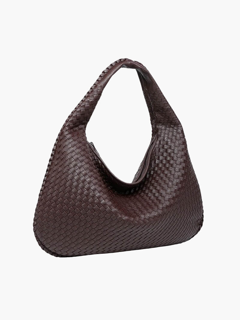 Sac porté épaule tressé souple, grand format 43 x 30 cm, marron