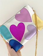 Sac métallisé effet miroir à cœurs, chaîne dorée amovible