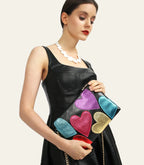 Sac métallisé effet miroir à cœurs, chaîne dorée amovible