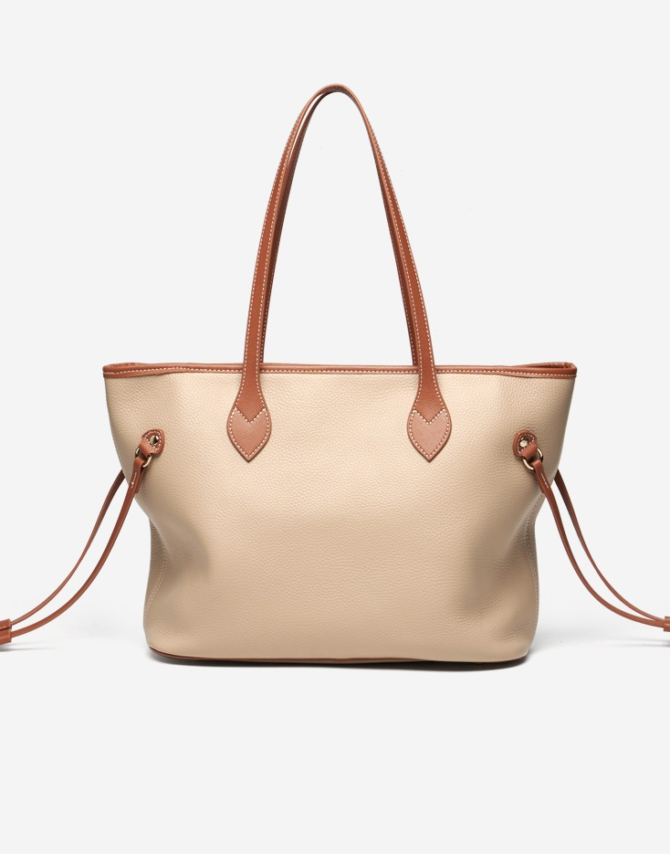 Sac fourre-tout femme évasé, anses marron surpiquées, 39 x 24 cm