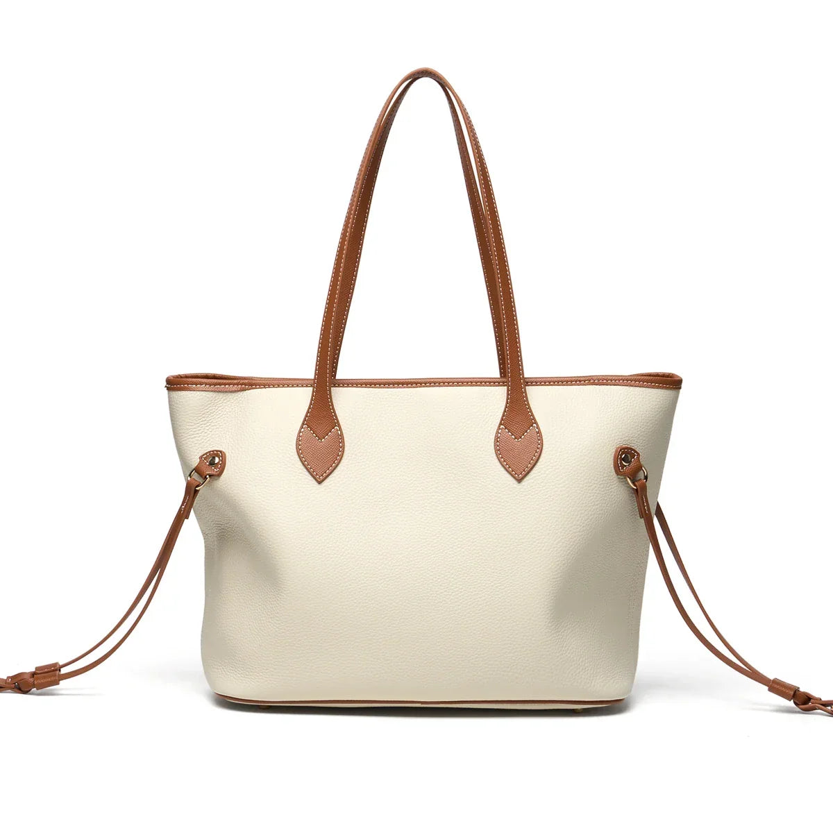 Sac fourre-tout femme évasé, anses marron surpiquées, 39 x 24 cm