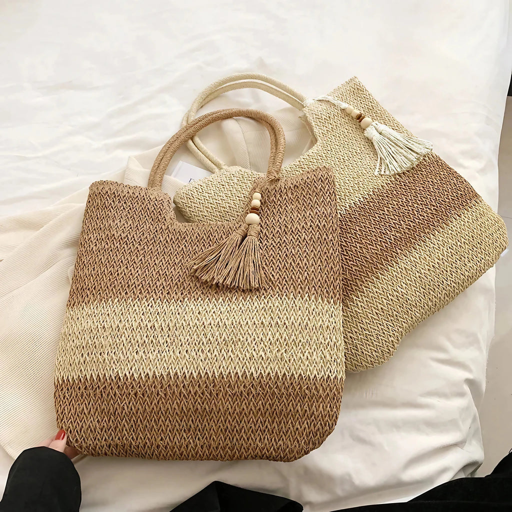 Sac en paille tressée femme zippé, doublure en coton