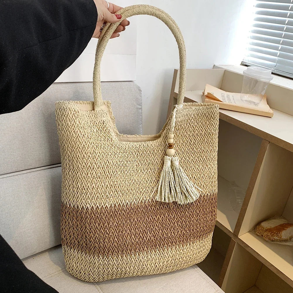 Sac en paille tressée femme zippé, doublure en coton