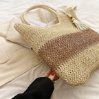 Sac en paille tressée femme zippé, doublure en coton