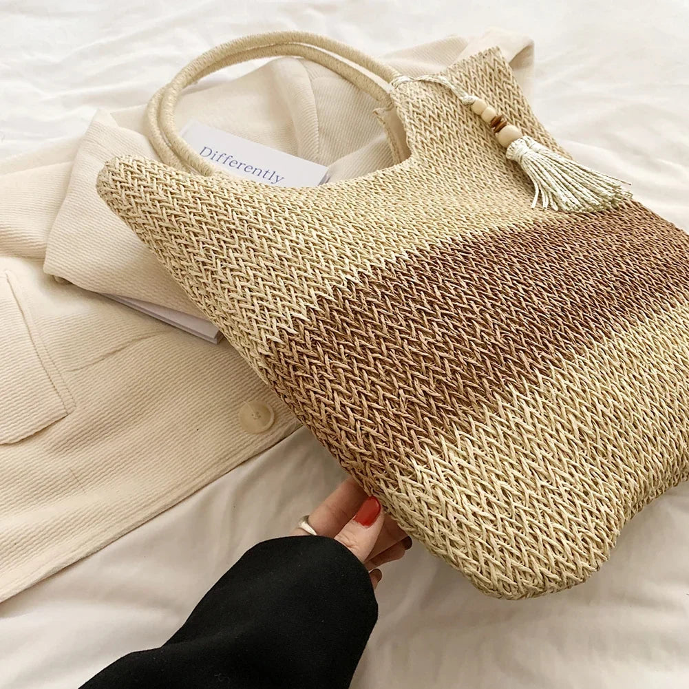 Sac en paille tressée femme zippé, doublure en coton