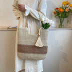 Sac en paille tressée femme zippé, doublure en coton