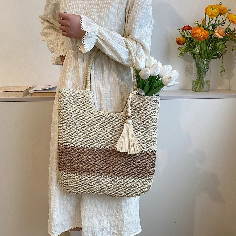 Sac en paille tressée femme zippé, doublure en coton