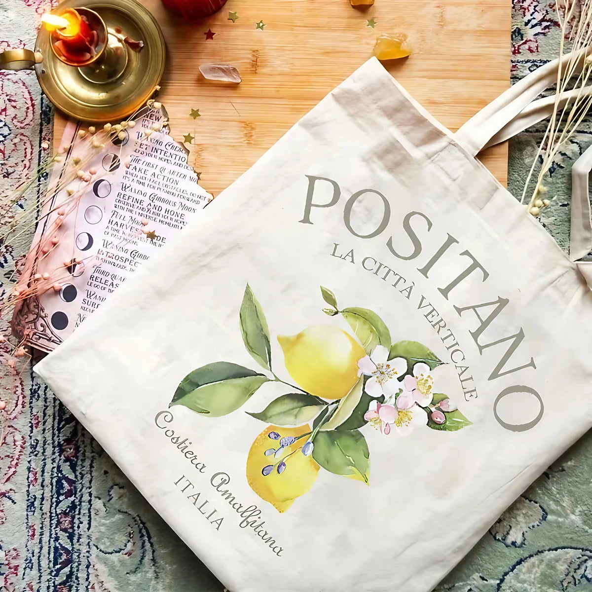 Sac fourre-tout femme en toile pliable, motifs d'Italie