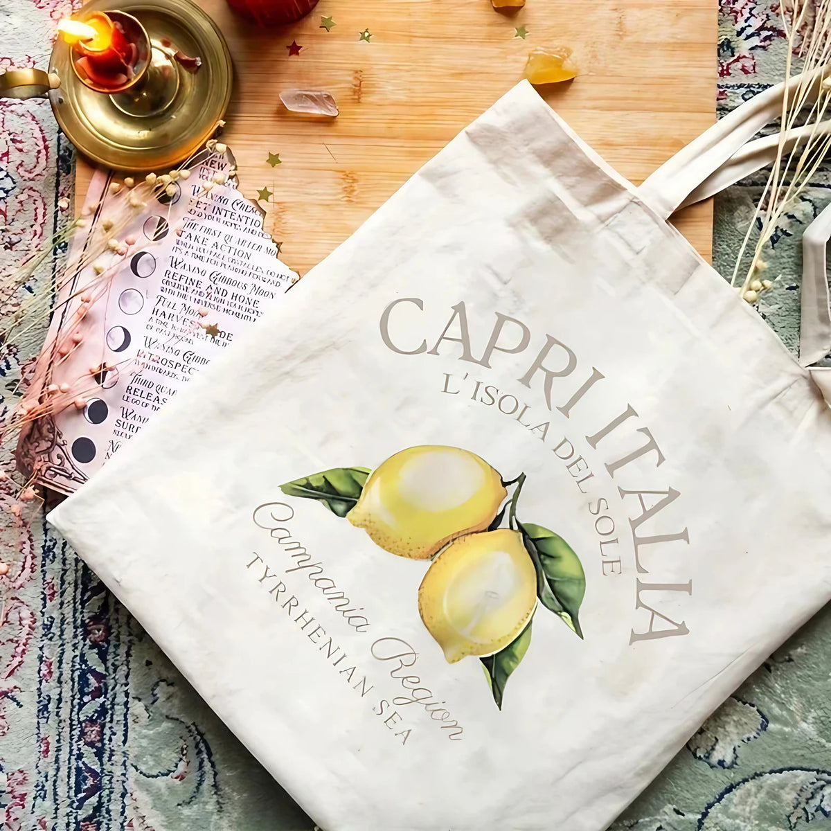 Sac fourre-tout femme en toile pliable, motifs d'Italie