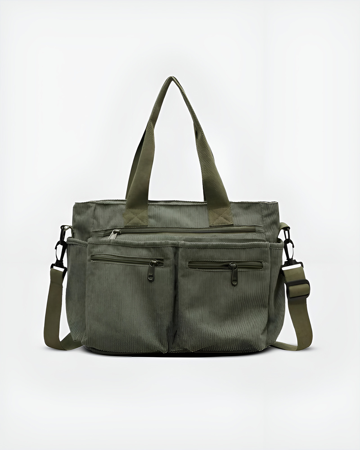 Sac fourre-tout femme zippé, velours côtelé, quatre coloris, vert