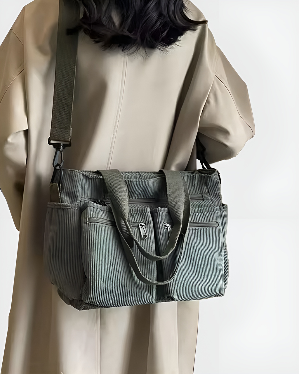 Sac fourre-tout femme zippé, velours côtelé, quatre coloris