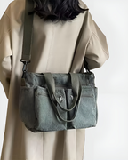 Sac fourre-tout femme zippé, velours côtelé, quatre coloris
