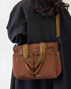 Sac fourre-tout femme zippé, velours côtelé, quatre coloris