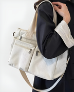 Sac fourre-tout femme zippé, velours côtelé, quatre coloris