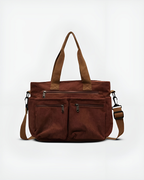 Sac fourre-tout femme zippé, velours côtelé, quatre coloris, marron