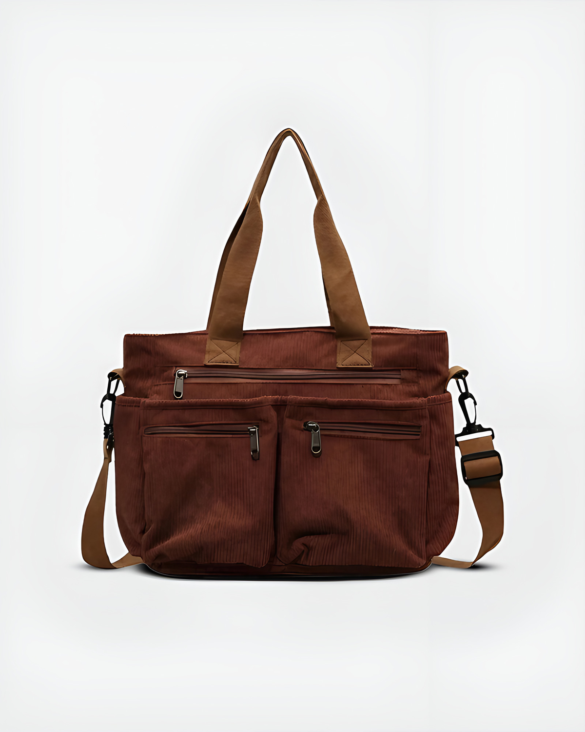Sac fourre-tout femme zippé, velours côtelé, quatre coloris, marron
